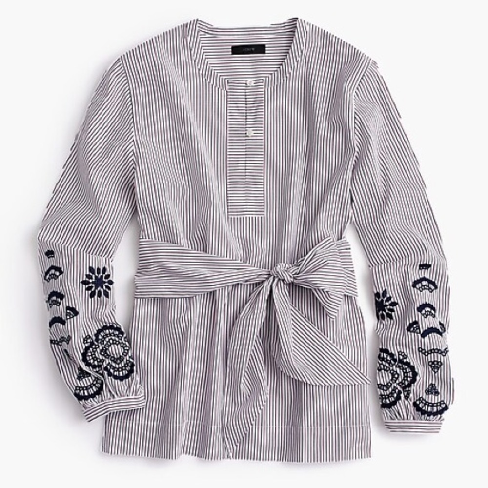 J.crew embroidered tie front tunic
